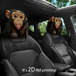 JIT 2D flat (no filler) Naughty monkey tongue out pattern car head pillowcase, seat head protective cover for all models, interior decoration accessories car headrest cover, gift for drivers and passengers, Vehicle