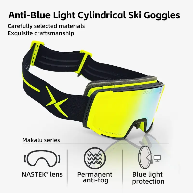 D·CURVE Makalu Ski Goggles Anti-Blue Light, Changable Strap, Professional Single & Dual Board Snowboarding, Anti-Fog Lens