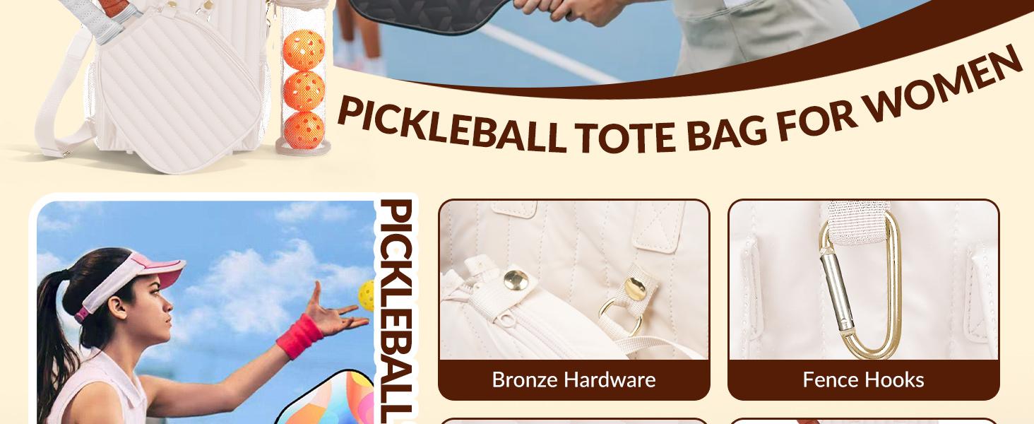 Pickleball Tennis Bag for Men Women with Paddle Cover Pocket, External Ball Bag, Adjustable Shoulder Strap and Fence Hook, Durable Lightweight Sports Tote Bag for Training & Outdoor Play