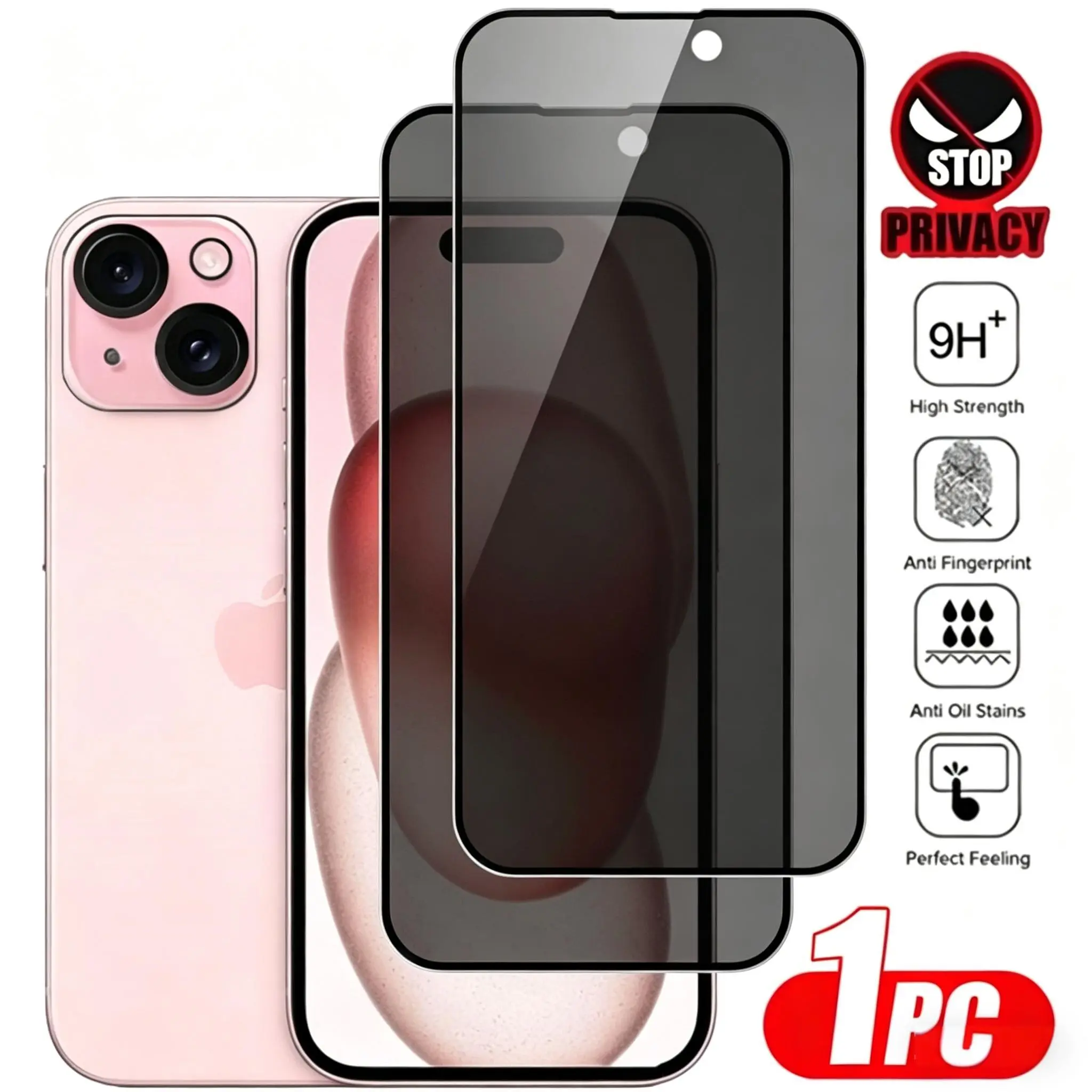 Anti-Spy Tempered Glass Screen Protector for iPhone 14/15/16 & Samsung S24, 9H Hardness Full Coverage Invisible Armor Mobile Phone Accessories with Durable Protection, Resistance & Installation Kit
