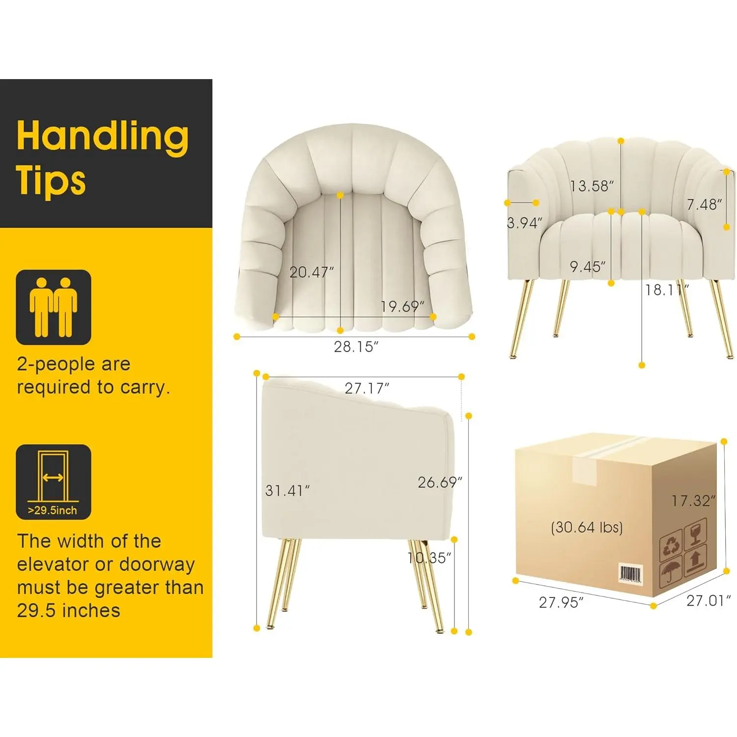 Oversized Pumpkin Couch Accent Chair, Modern Comfy Velvet Upholstered Barrel Chairs, Luxury Single Sofa Armchair for Living Room, Waiting Room, Office and Vanity, (Beige)