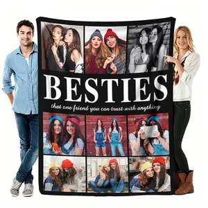 BESTIES Custom Photo Throw Blanket, 9 Grid Picture Flannel Blanket, Soft Cozy Warm Throw, That One Friend Design, Personalized Gift for Her Bestie Sister, Birthday Bachelorette Cute Couch Bedroom Decor﻿