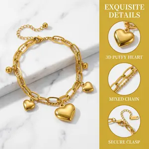 Euro-American Indie Heart Bracelet Double Layer Stackable Premium Gold-Tone Perfect for Office Date ins Style Beautiful Gift bracelets