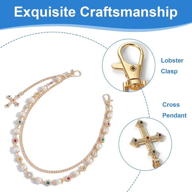 Layered Gold Silver Wallet Chains with Rhinestone Flower Pearl,Unisex Jean Pocket Chains for Men & Women,Fashion Punk Accessories for Bags,Wallets,Pants