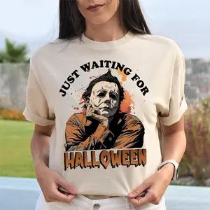 Just Waiting For Halloween, Horror Characters Tshirt, Halloween Tshirt, Horror Halloween T-Shirt, Funny Halloween Tshirt, Horror Movie Shirt Horror Movie Shirt, Comfort, Versatility, Casual, Unisex Shirt, Horror Movie Gift, Funny Halloween Womenswear
