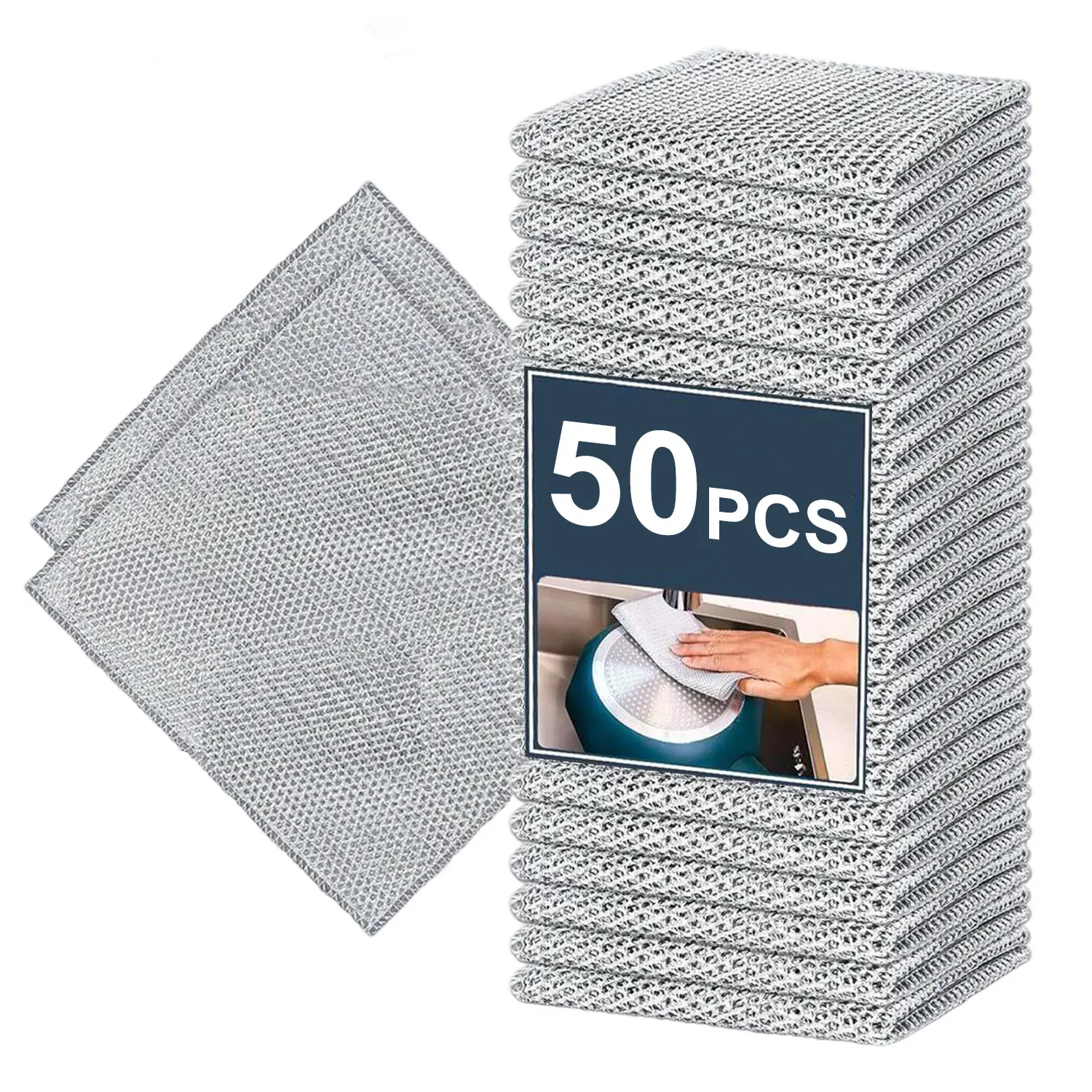Iron Wire Sponge Cloth, 20/50pcs/set Scratch-free Dish Cleaning Cloth, Multi-purpose Dish Scrubber, Easy To Rinse and Reusable Cleaning Cloth for Kitchen Sink, Home Decor, Dishwashing Sponge, Kitchen Cleaning Supplies, Square Sponge, Sponge Pads
