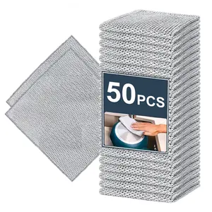 Iron Wire Sponge Cloth, 20/50pcs/set Scratch-free Dish Cleaning Cloth, Multi-purpose Dish Scrubber, Easy To Rinse and Reusable Cleaning Cloth for Kitchen Sink, Home Decor, Dishwashing Sponge, Kitchen Cleaning Supplies, Square Sponge, Sponge Pads