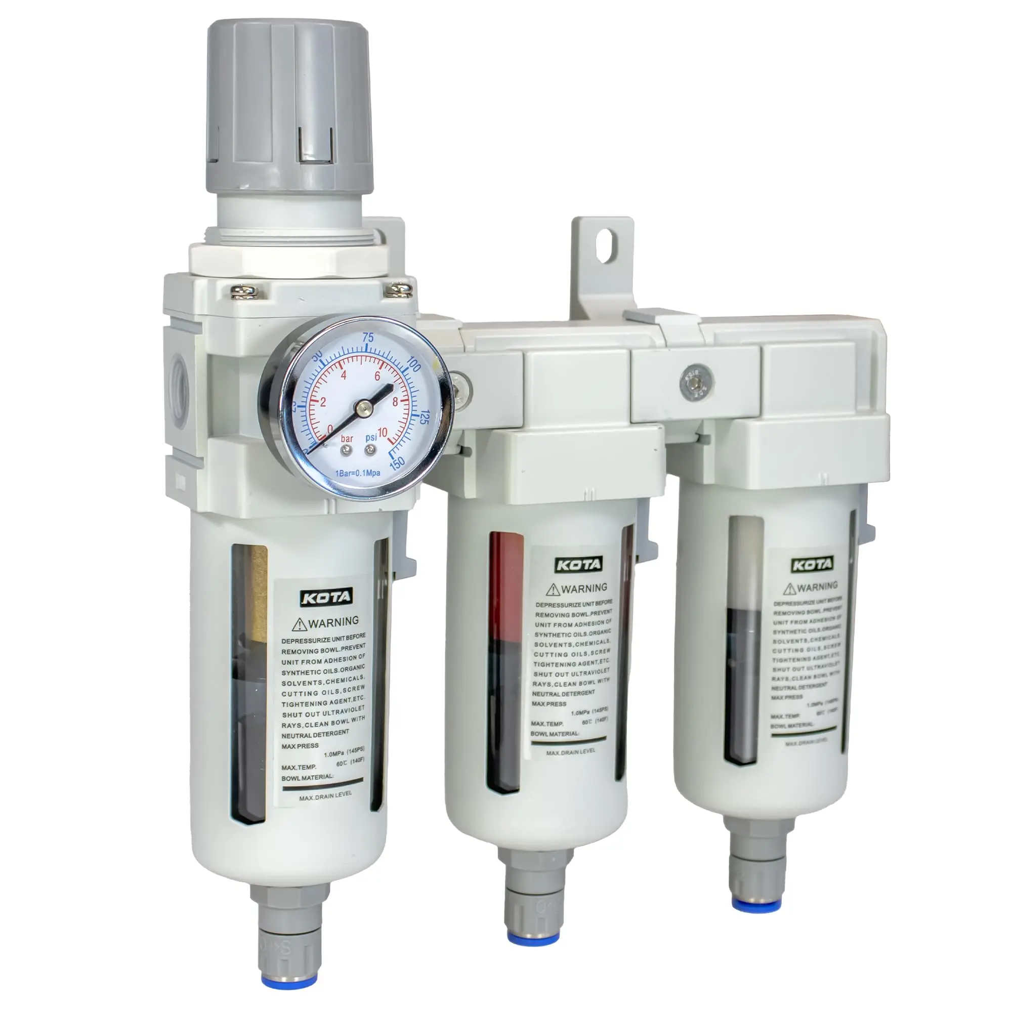 Heavy Duty 1/2" NPT 3 Stage Air Drying System – Industrial Coalescing Filter, Particulate Filter, Desiccant Dryer and Air Regulator with Manual Drain for Air Compressor, Plasma Cutter, Paint