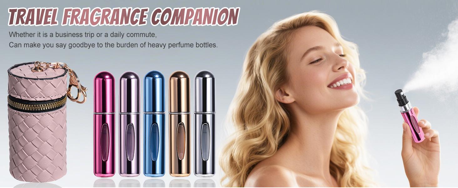 Mini Refillable Perfume Portable Atomizer Bottle 5PCS Travel Size Spray Refillable Refill Bottle 5 ml with Travel and Outgoing Bag