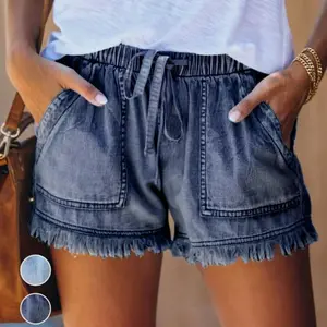 Women's Loose Fit Denim Shorts - Soft Drawstring Waist Casual Jean Shorts with Pockets, Breathable Summer Shorts for Daily Wear Womenswear
