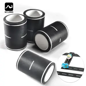 PlayTape Road Tape for Toy Cars - Sticks to Flat Surfaces; No Residue; 4-Pack. Asphalt Road