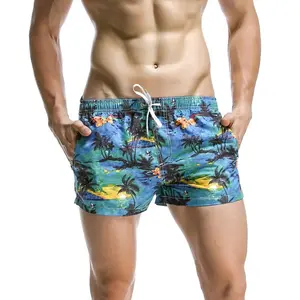 Men's 100% Polyester Tropical Coconut Print Beach Swim Trunks - Lightweight, Quick-Drying, Loose-Fit Menswear with Elastic Bands for Youth Summer Casual Surf Use