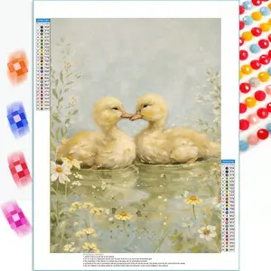 1pc Cute Ducklings Diamond Painting Kit, Size: 11.8*15.75 Inches, for Adults & Beginners, Vintage Watercolor 5D DIY Full Drill Round Diamonds Art, Home Wall Decor, Holiday Gift, Handmade Gifts, Handmade Craft, Enjoy the Fun of Artistic Creation, Frameless