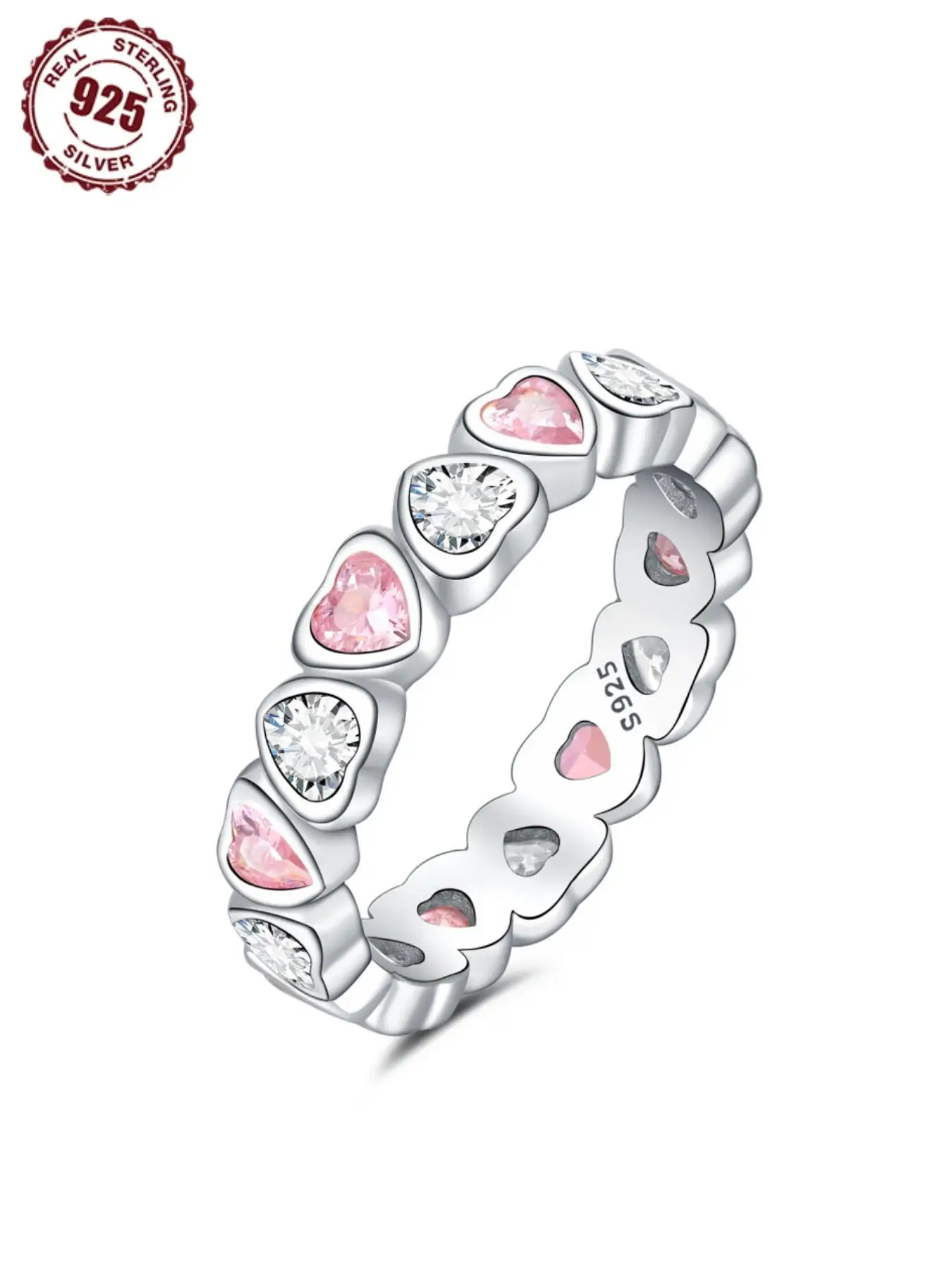 S925 Sterling Silver Heart Shaped Ring, Fashion Accessories for Women & Girls, Trendy All-match & Exquisite Jewelry for Birthday Gift