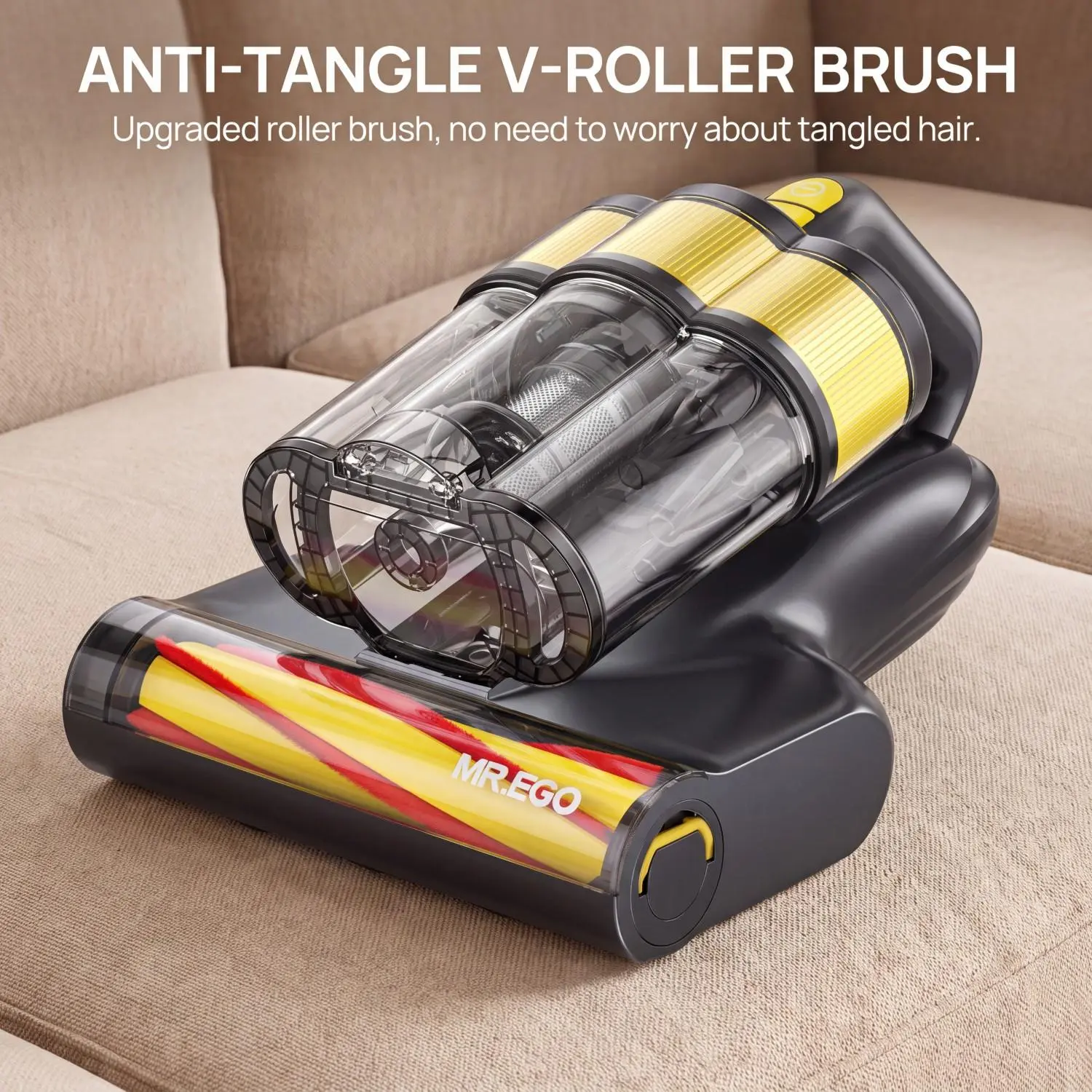 MR.EGO Cordless Mattress Vacuum Cleaner, >=13KPa Strong Suction Bed Vacuum with UV-C Light, Dust Sensor & LED Display, Handheld Vacuum for Bed, Couch, Crib