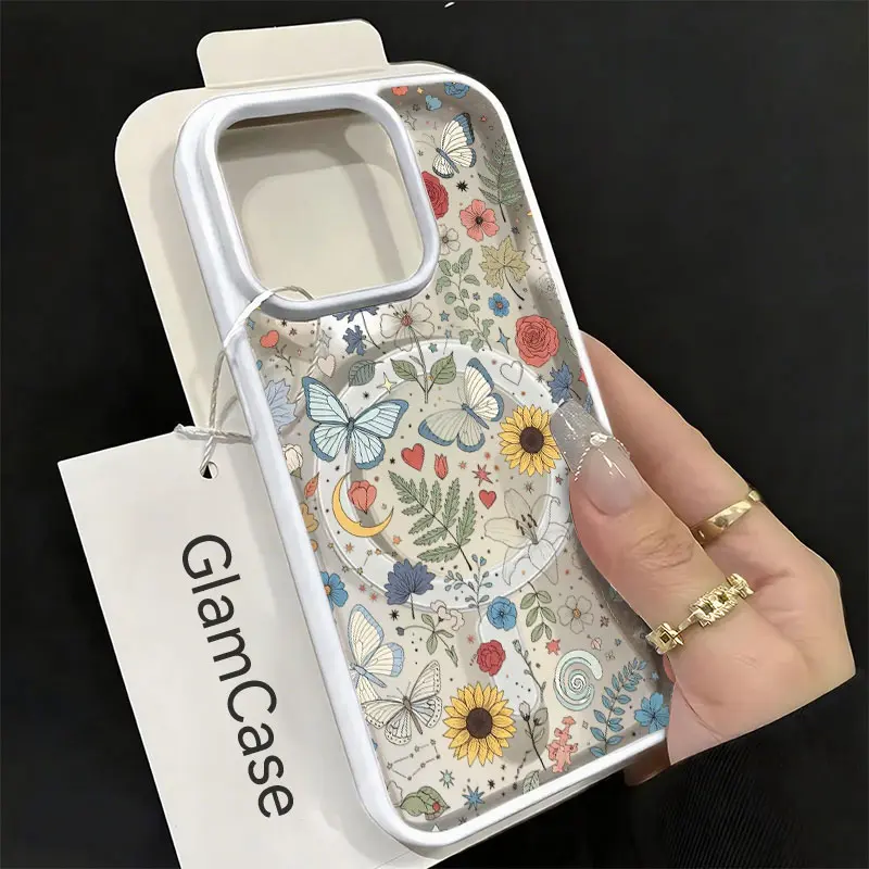 Butterfly and Wildflower Phone Case， Vintage Botanical Cottagecore Style for iPhone 17 16 15 14 13 12 11 Plus Pro Max Gift.