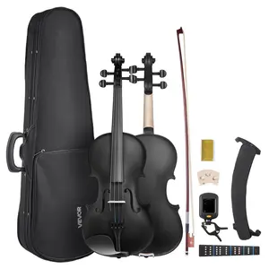 【Father's Day】VEVOR Violin 4/4 Full Size for Adults,  , Violin Fiddle Set for Beginners Student with Hard Case, Rosin, Bow, Shoulder Rest, Bridge, Tuner and Extra Strings, Professional Solidwood Instruments  (Black)