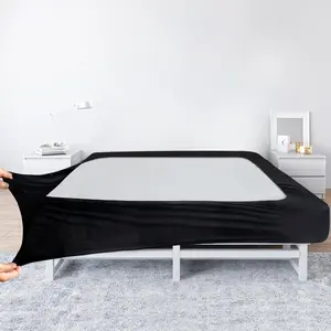 Box Spring Cover  Size - Black Jersey Knit  Stretchy Wrap Around 4 Sides of The Box Spring, Alternative for Bed Skirt, Ultra Soft, Wrinkle  Fading Resistant