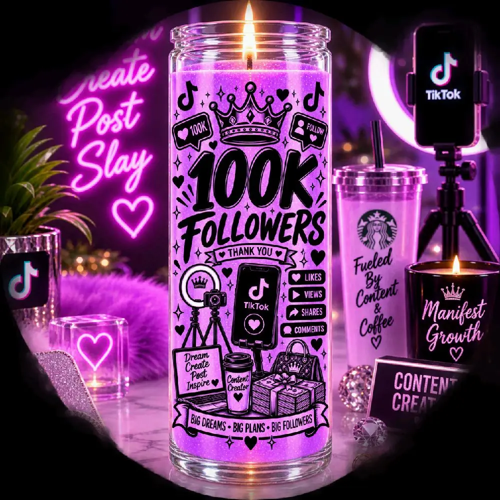 100K Followers Candle Unscented 8in Tall