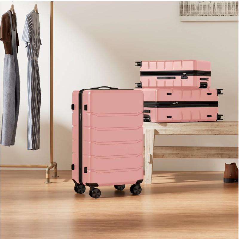 Set of 3 Hardside Luggage, Expandable Rolling Luggage with TSA Lock and Spinner Wheels, Pink