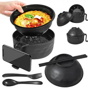 Ramen Bowl Set,Microwave Ramen Cooker Instant Noodles Bowl with Chopsticks Spoon Phone Holder,Rapid Ramen Noodle Bowl, College Dorm Room Essentials Dishwasher-Safe