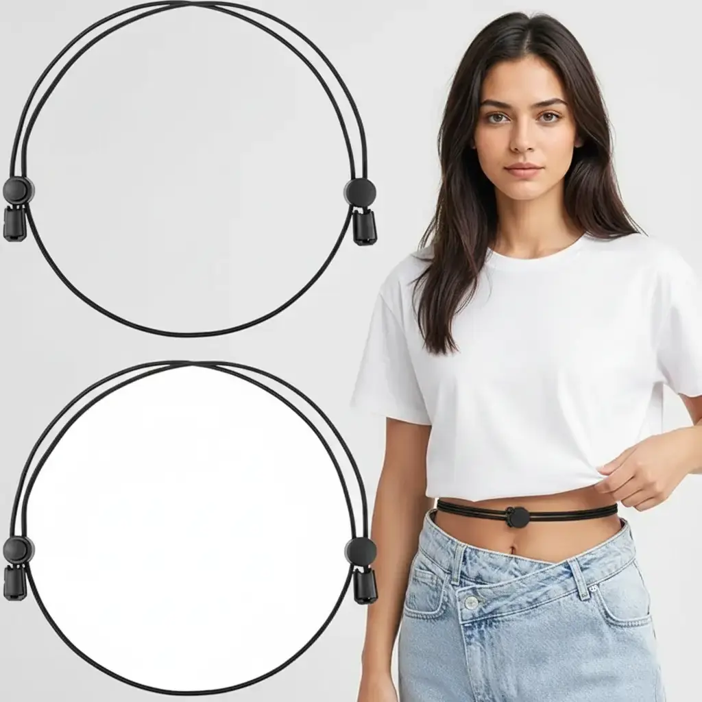 Women's 2-Piece Adjustable Elastic Shirt Tuck Belts - Adjust-Fit, Double-End, Extendable, Flexible, Fashion Belts, Crop Bands to Prevent Belly Bulge, Clothes Accessory for Refreshing Top Styles, Adjust-Fit Women's Belts, Double-End Women's Belts