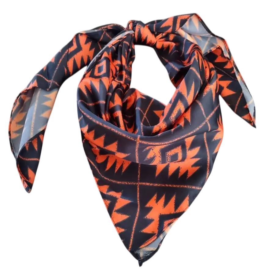 Double B Wild Rags Orange and Black Aztec 35x35 Silk Charmeuse Western Accessory for Riders Ranchers and Enthusiasts Keffiyehheadscarf Wild Rags Head Scarf
