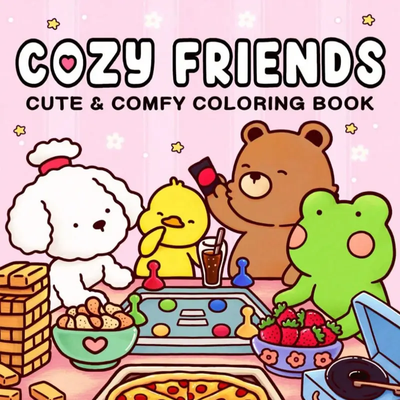 1pc COZY FRIENDS coloring book, Doodle Books For Adults And Kids, Simple And Big Designs For Relaxat colouring books, suitable for boys and girls, zero foundation drawing to relieve stress, Christmas gift, Back to school gifts