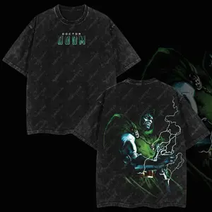 Superstyle Dr.Doom "The Masked Tyrant"  MCU Edition Double Printed Oversize Lightweight Acid Washed Tee TV Series Graphic Design Top Cotton Streetwear Comic Superheroes T-Shirt Clothes Menswear Womenswear Round Neck Black XH5 QP4