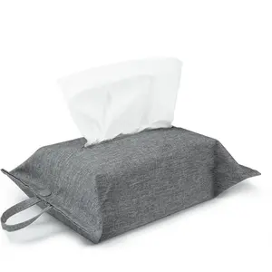 Toilet Paper Holder  Tissue Holder Travel Tissue Holder Wall  Tissue Box Cover Toilet Paper Storage Rectangle Napkin Holder Cloth Tissue Box for  Office Desk, Gray
