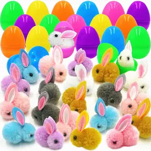 24 Pack Easter Egg Fillers Plush Bunny Toys, Easter Eggs Filled Mini Colorful Bunny Filled