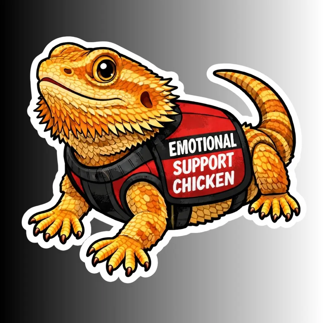 "EMOTIONAL SUPPORT CHICKEN" Bearded Dragon Lizard Sticker, Waterproof, Unique Design for Laptops, Planners and Other Surfaces, Perfect Gift for Lizard Lovers