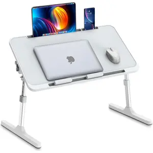 Laptop Bed Desk, Height & Angle Adjustable Laptop Bed Tray Table Lap Stand with Tablet & Phone Slot, Light Weight Foldable Portable Lap Desk for Couch Chair Floor Desk for Adults,