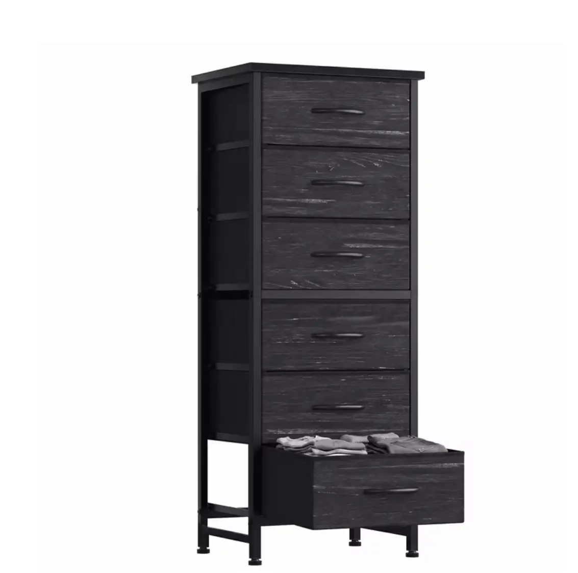 6 Drawer Fabric Dresser for Bedroom , Storage Organizer, Wide Chest of Drawers for Closet, Clothes,WoodBlack