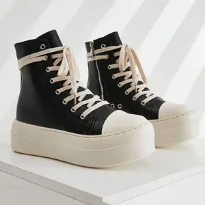 Women’s thick-soled lace-up high-top sneakers; niche, multifunctional, youthful, and casual; outdoor fun closed trainers; women’s sports shoes