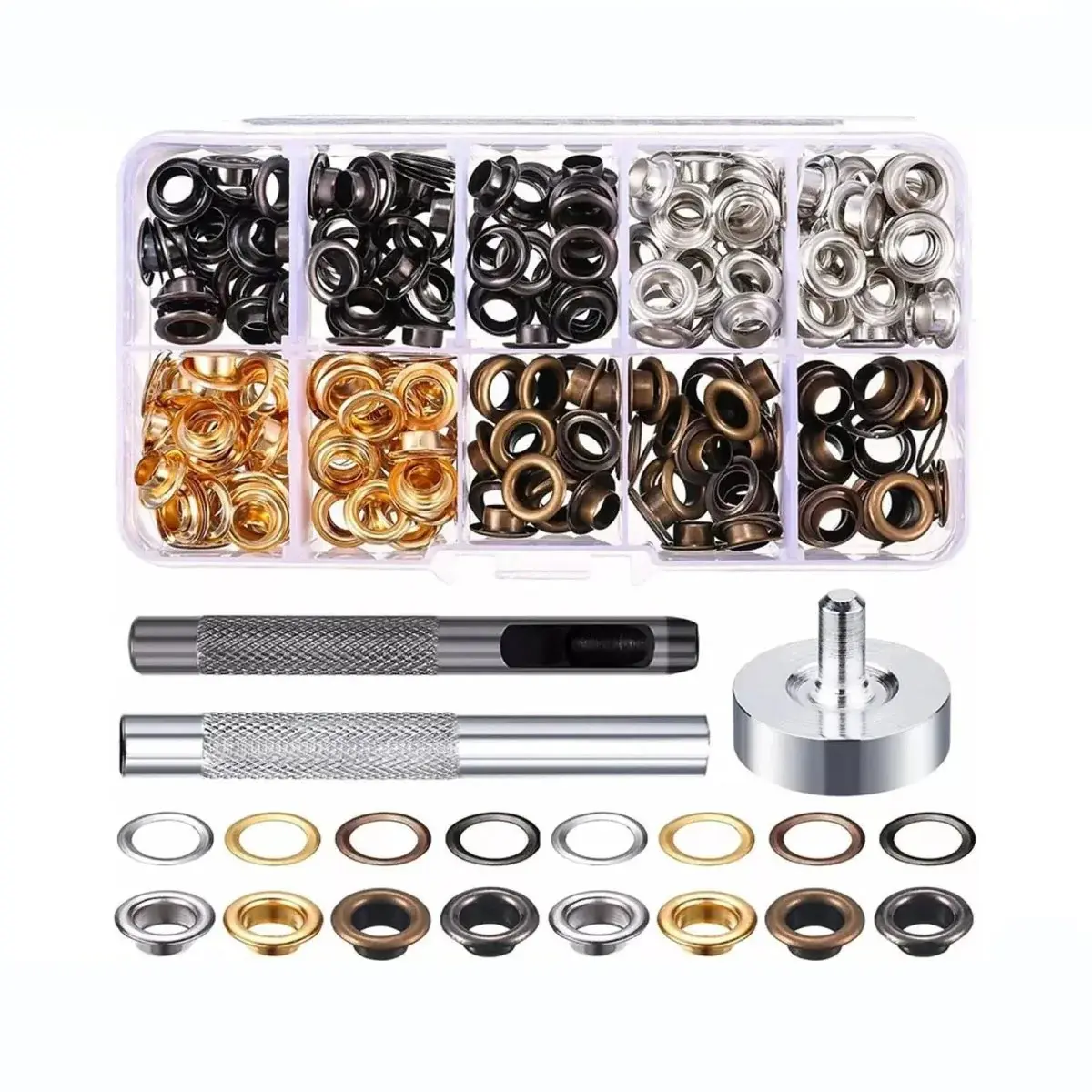 200 Sets Grommet Kit 6mm Metal Eyelet Washer for Leather Fabric Tarp Shoes