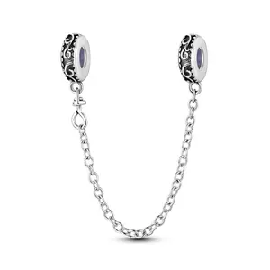 MULA 925 silver-plated classical scroll safety chain | Retro and elegant design | Prevent beads from falling off | Compatible with Pandora bracelets |  For her who loves jewelry