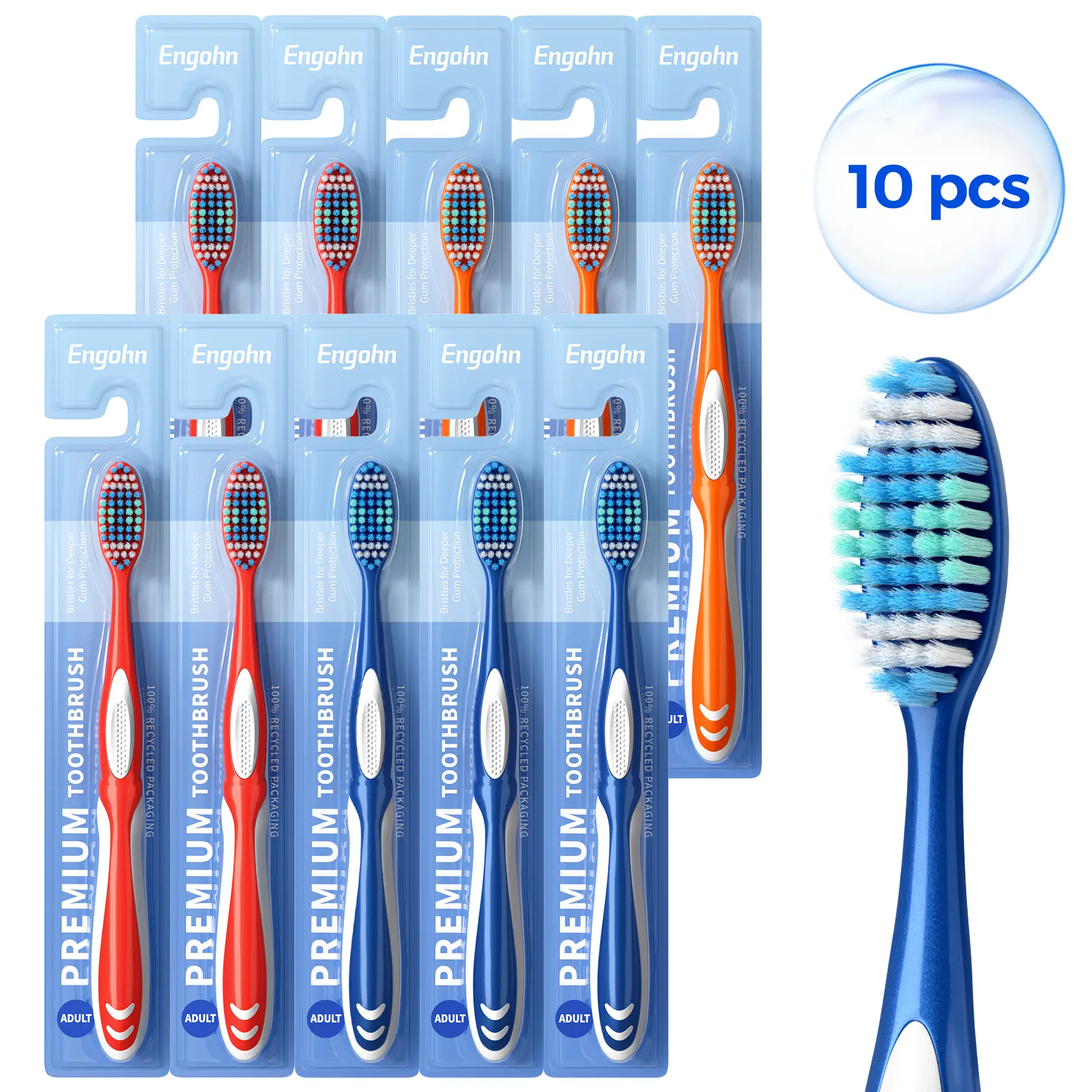 Adults' Ergonomic Rectangle PP Bristle Toothbrushes Multi-Pack - 3-Pack Soft Deep Cleaning Mouth Cleaning Set, Dense Bristles, Gum-Friendly for Sensitive Gums, Home & Travel Use