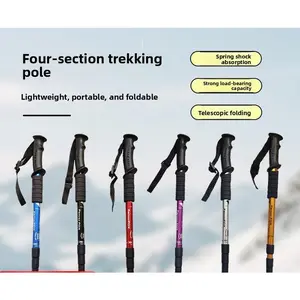 Retractable Four-section Three-section Aluminum Alloy Elderly Crutches Shock-absorbing Ultra-light Straight Handle Curved Handle Mountaineering Cane Hiking Walking Cane