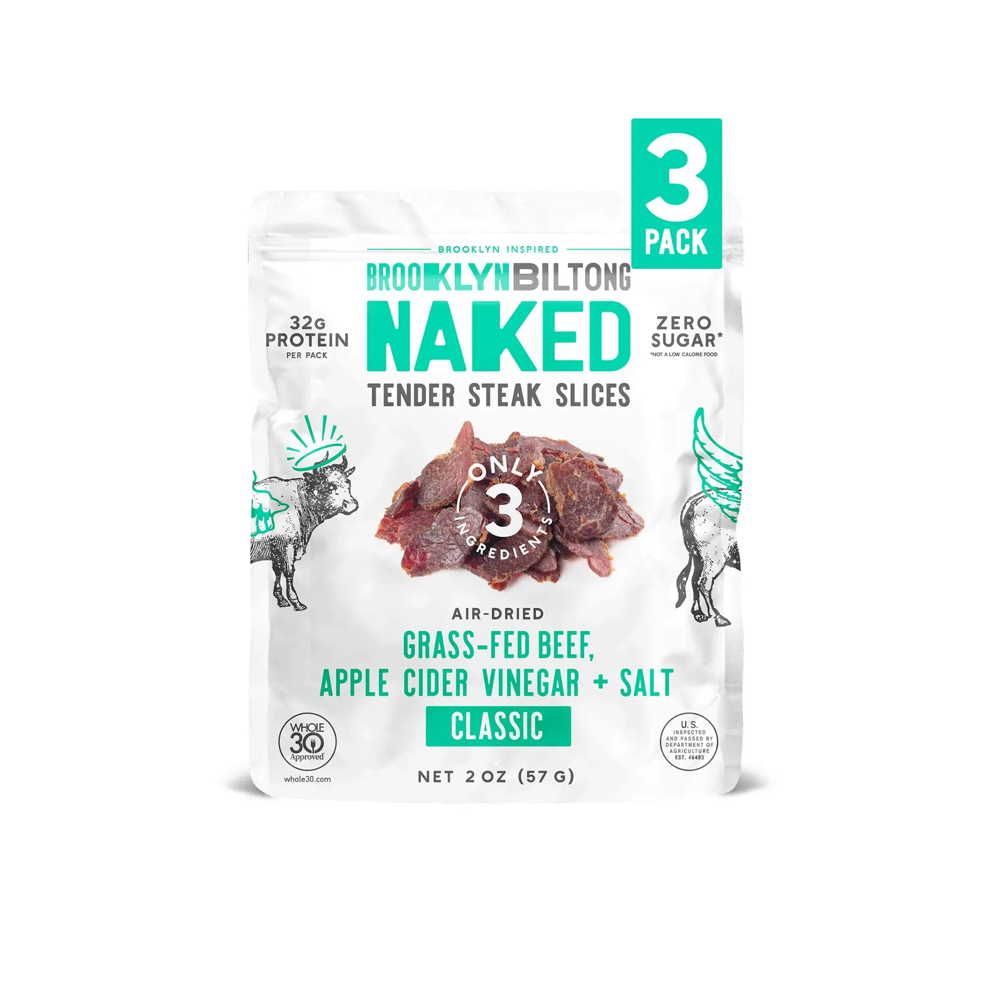 Naked Classic 3-Ingredient tender Air-Dried Steak Slices, The Ultimate High Protein Snack, No Sugar Gluten Free - 3 x 2oz Bags