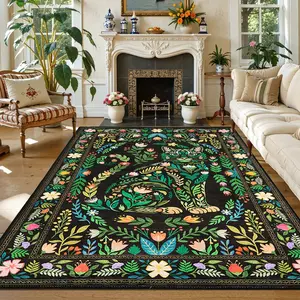 Bohemian Style Floral Animal Pattern Living Room Rug, Luxury Bedroom Bedside Carpet, Non-Slip Mat, Flower Pattern Rugs, Home Decor Sofa Coffee Table Rug