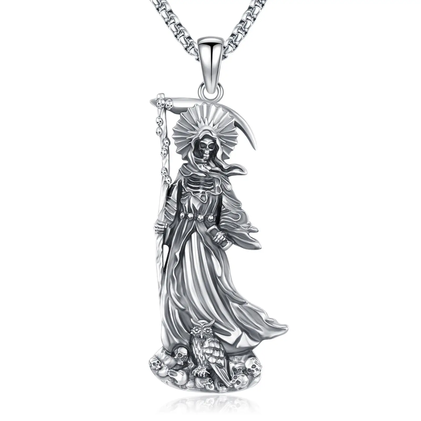 Santa Muerte Necklace 925 Sterling Silver Pendant Necklace, Grim Reaper Pendant, Mythology Jewelry Gift, Magic Wiccan Pagan Amulet Jewelry