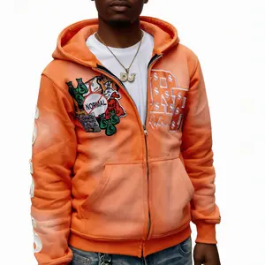2026 New American Style Hip-Hop Menswear Hooded Sweatshirt - Men's Long-Sleeve Pullover with Zipper Hood, Personalized Embroidery, Pocket, Casual Design
