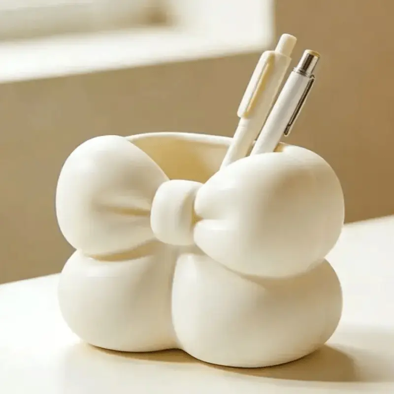 Creative & Minimalist Bow-Shaped Pen Holder — Ideal for Cosmetic Storage | Also Functions as a Planter or Desktop Organizer & Decor | Perfect for Back-to-School or Valentine's Day Gifts | A Versatile Storage Solution