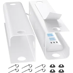 Large Under Desk  Management,Easy Install  Management Under Desk with 4 Cord Holders & 6 Ties, & -Safe Cord Hider,Wire Organizer,Wire Cover Tray,White