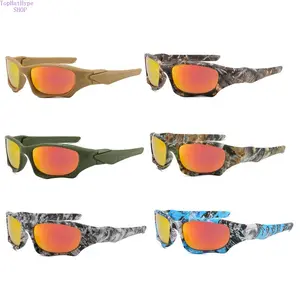 Men's Polarized Sports Outdoor Sunglasses - Military Green Camo Frame, Anti-Glare Coated Lens, Windproof Tactical Eyewear for Fishing, Hiking