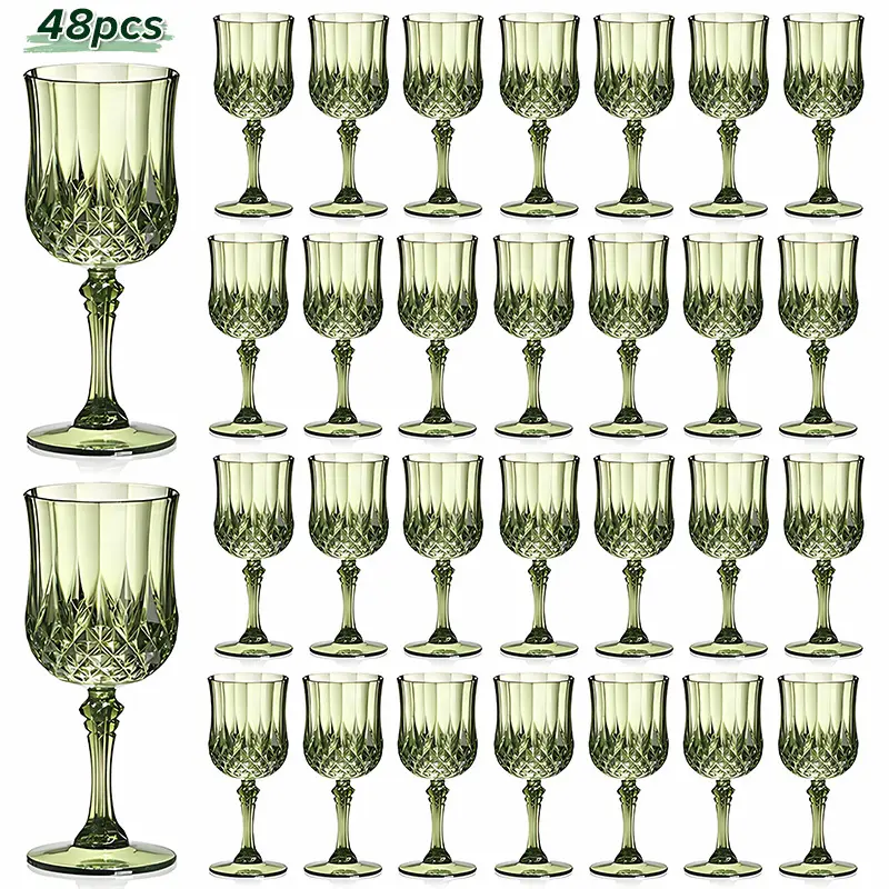 48pcs Vintage Wedding Wine Glasses - 7Oz/210Ml Shatterproof Plastic Crystal Crystal Champagne Goblets, Elegant Tableware, Stackable, Drink Cups, Party Cups, Classic Goblets, Reusable, Suitable for Weddings, Parties, Daily Use, Christmas, Halloween