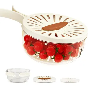 Multifunctional Fruit Washing Bowl with Strainer,Strainer Container with Lid,2 in 1 Drain Basket with Foldable Handle,Berry Fruit Fridge Container for Refrigerator,Kitchen Sink for Washing,Storage