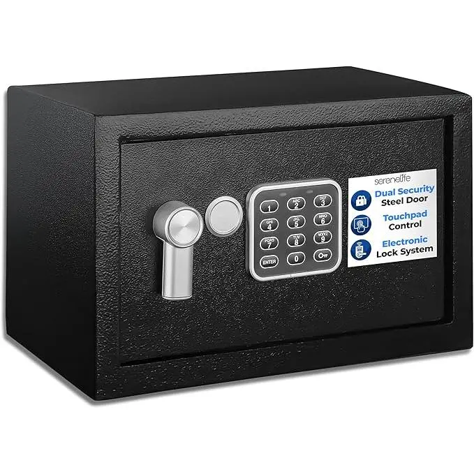 Digital Security Safe Box | Electronic Combination Lock Safe with Key Override - Heavy-Duty Steel Protection Safe for Cash, Dual Reinforced Door Bolts, Low Battery Warning Indicator, Wall/Floor Mounting, Compact Design