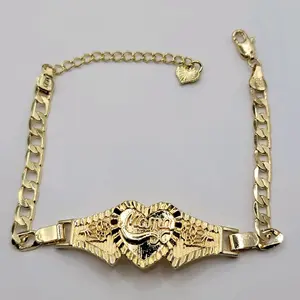 Mama ID Bracelet Cuban Link Chain 5mm Wide Plate 18mm Laminated Gold Adjustable 7.5 to 9.5 Inches with Clear Stones for Versatile Wear